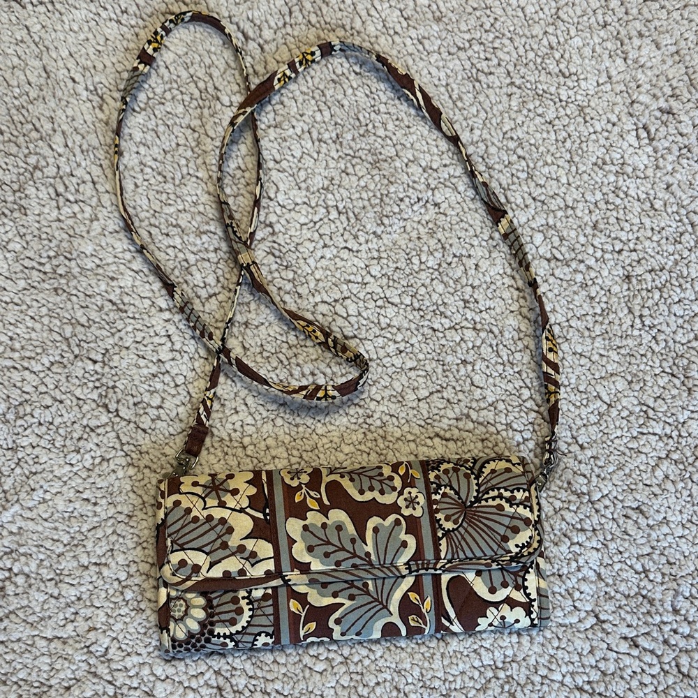 Vera Bradley Brown and Cream and Gray  Floral Crossbody Bag